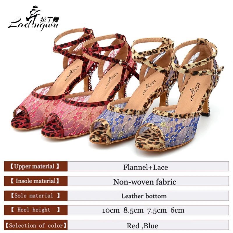 Ladingwu  Ballroom Dance Shoes Women Breathable Lace Dance Shoe Latin Woman Salsa Dance Sandals Rhinestone Heel 6/7.5/8.5/10cm