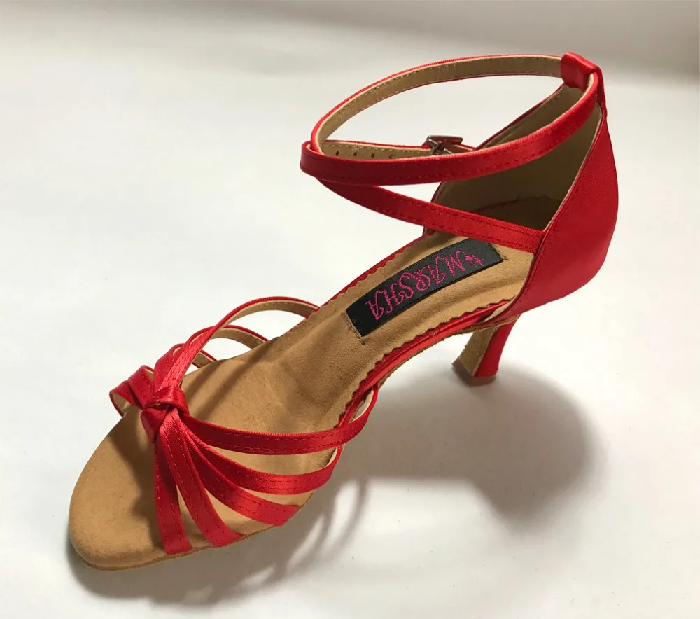 Professional womens latin dance shoes ballroom  salsa dancing shoes tango shoes Red satin  6203R low heel high heel available