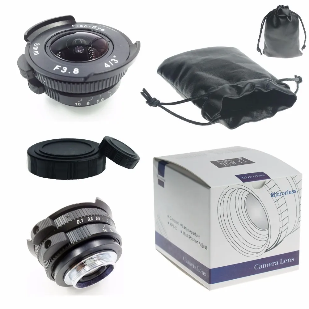 

8 mm f / 3.8 8 from Mount F3.8 4/3 "fish-eye lens for mirrorless Pentax Q camera + C-PQ Adapter + P / Q rear lens cap