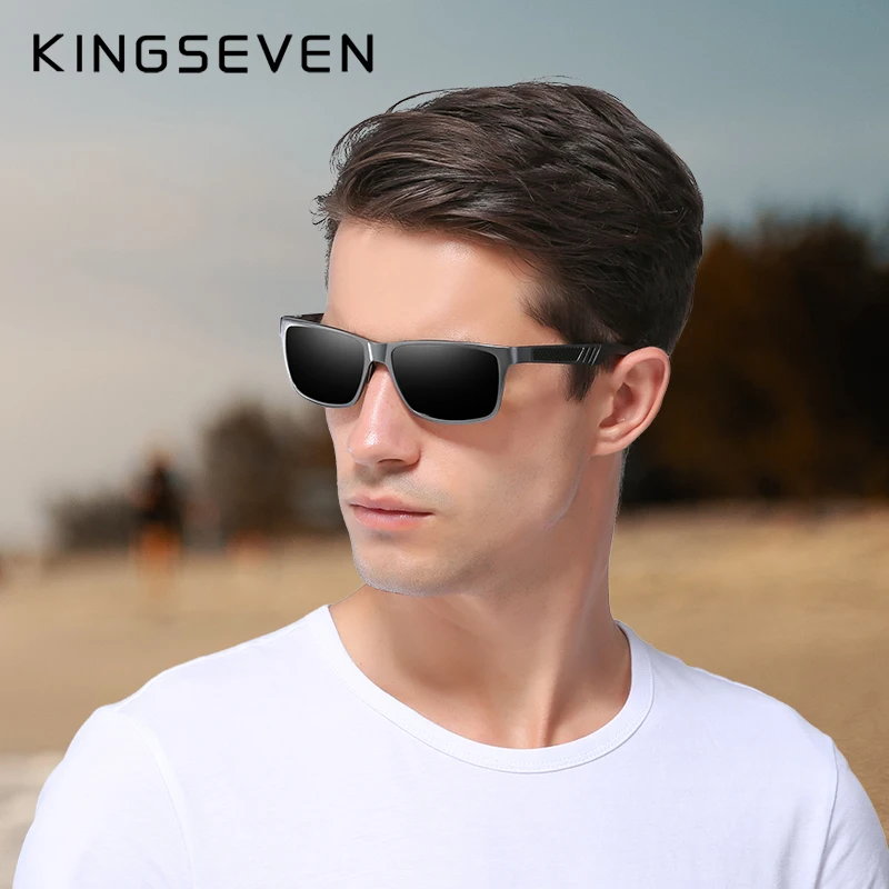 KINGSEVEN-Gafas de sol polarizadas para hombre, lentes polarizadas de protección UV400, modelo N7180, estilo cuadradas con marco de aluminio y