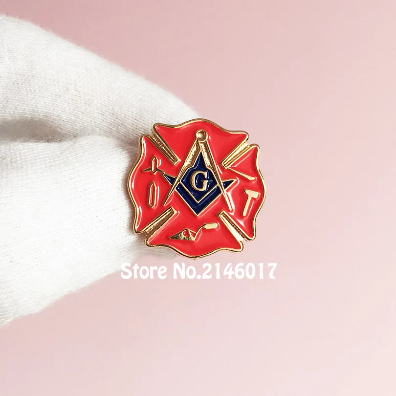 

100pcs Custom Enamel Pins Brooch Freemason Free Masons Metal Badge Fireman Fire Service First Responder Lapel Pin Masonic Lodge