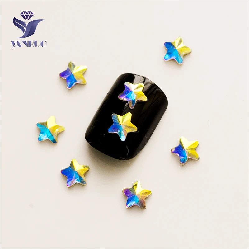 YANRUO 2561NoHF AB 5 7mm Star Non Hotfix Crystals Glitter Gems Flat Back Glue On Strass Nails Rhinestones