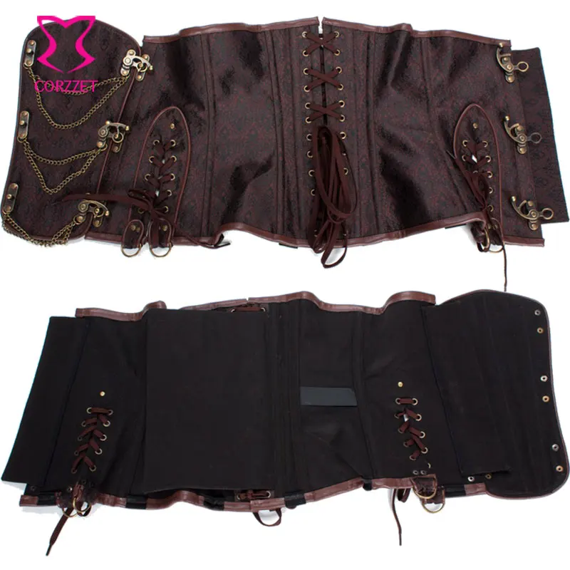 6XL Plus Size Underbust Corset Steampunk Vintage Brown Steel Boned Corsets and Bustiers Gothic Clothing Korsett For Women Sexy