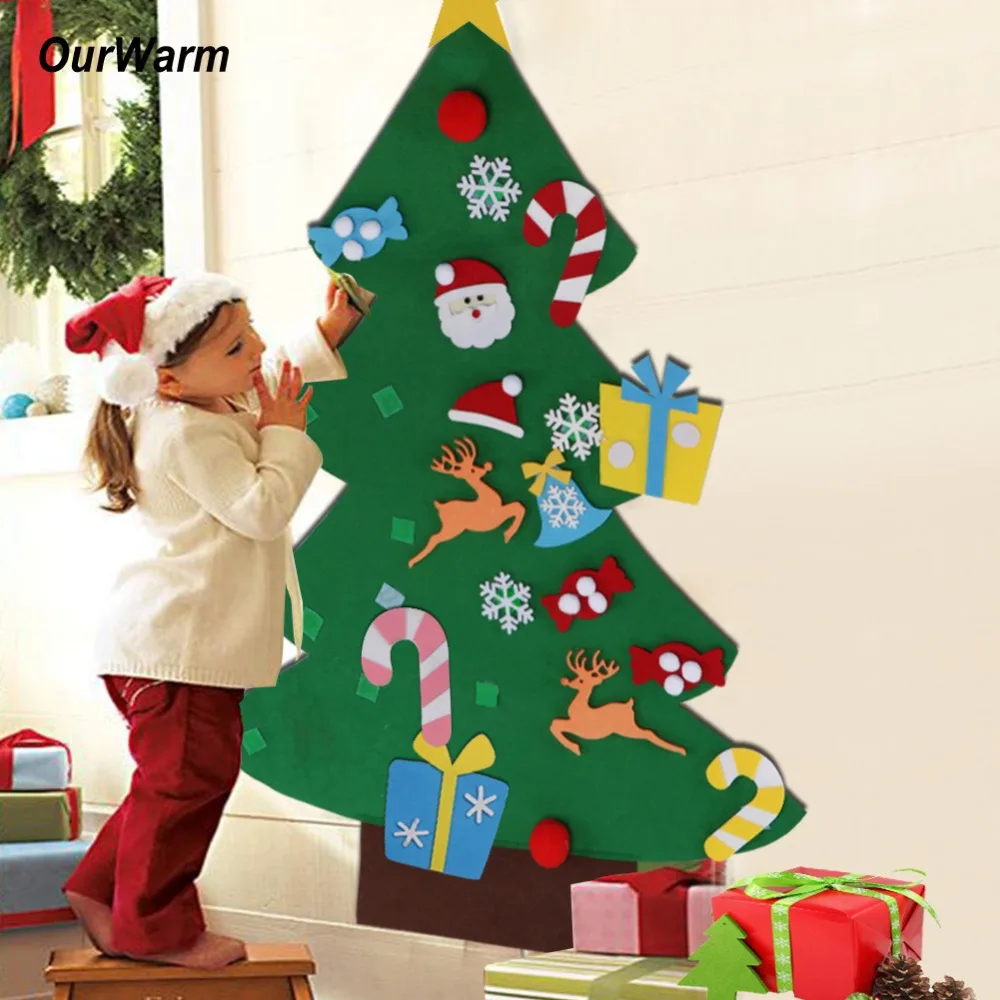 OurWarm DIY Felt Christmas Tree New Year Gifts Kids Toys Artificial Tree Wall Hanging Ornaments Party Decoration for Home