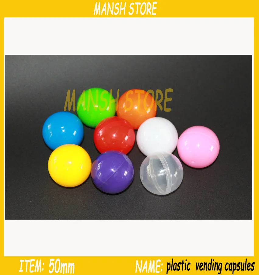 50mm Solid Colored Plastic Toy Capsules For Vending Empty Plastic Toys Ball 100pcs/Lot Free Shipping