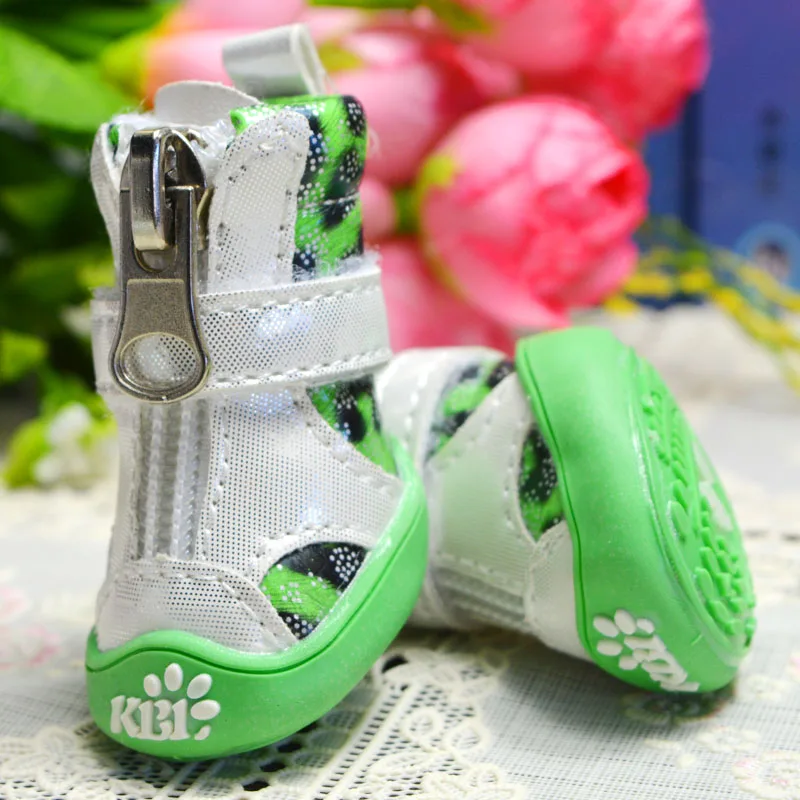 Bling Leopard Pet Shoe Dog Puppy Blue/Pink/Green/Black New 4pcs/lot Fashion1036 XS/S/M/L/XL Cat Yorkshire Sports Products