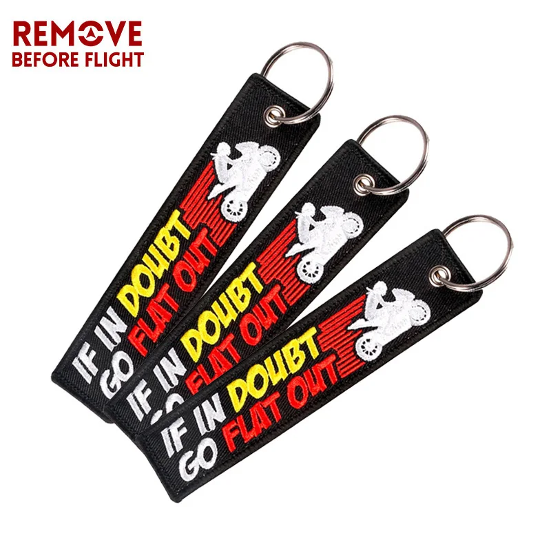 

3 PCS IF IN DOUBT GO FlLAT OUT Embroidery Letter Motorcycles Key Chain Fobs OEM ATV Car Keyring Gifts Tag