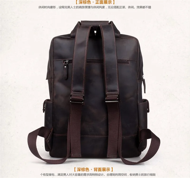 Vintage Crazy Horse Leather Men Backpack Travel Backpack Genuine Leather Backpack Men School Backpack Fashion Rucksack Book Bag