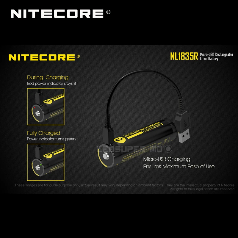 Original Nitecore NL1835R 3500mAh 18650 Micro-USB Rechargeable Li-ion Battery with Charging Port