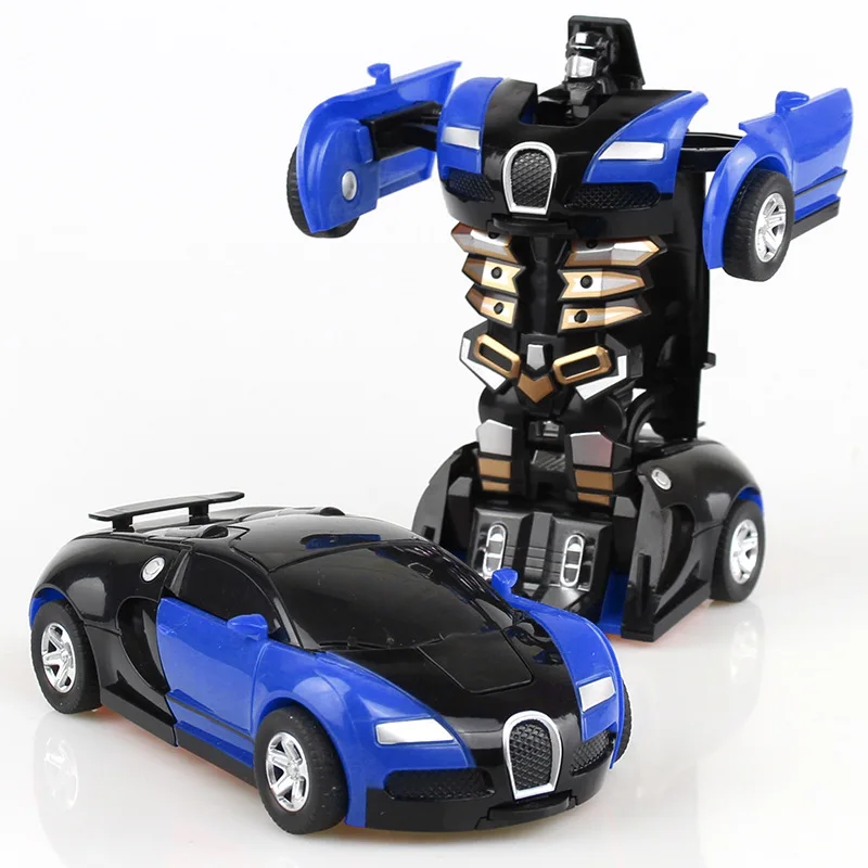 4 Colors 12cm Funny Robot Car Crash Auto One Key Transformation Sport Car Model Classic Toy Action Figure Boy Toy