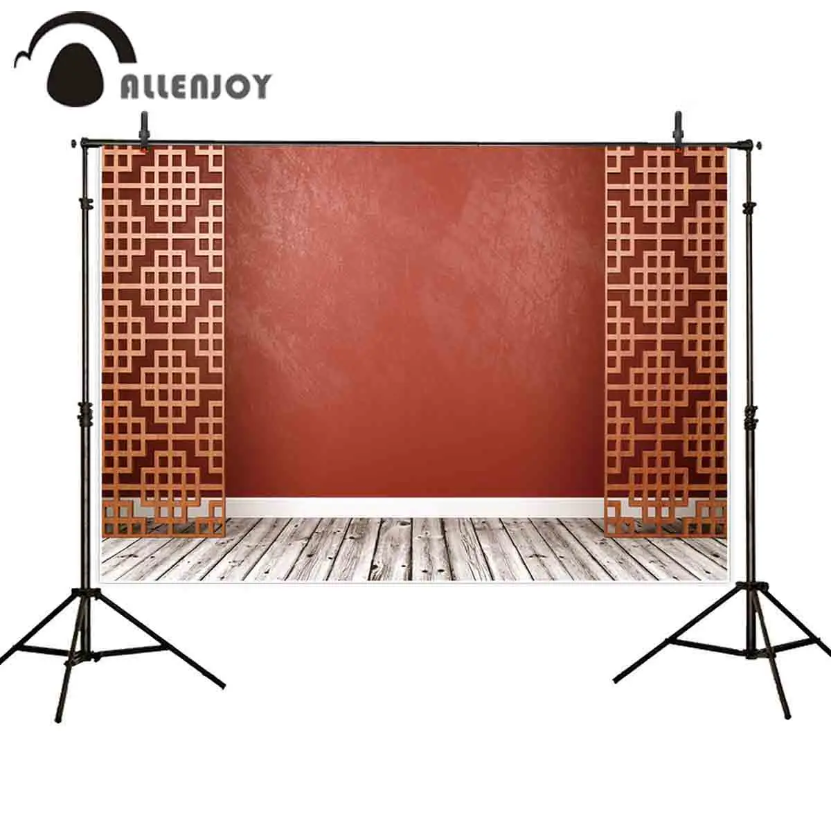 Allenjoy backdrop for photo studio red wall oriental lattice 3D frame wooden party photography background photobooth props