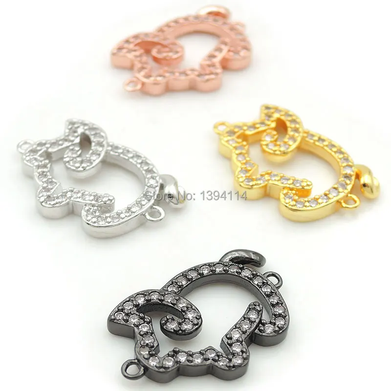 

19*12*3mm Micro Pave Clear CZ Hollow Pig Connector Fit For Women As DIY Bracelets Accessoory