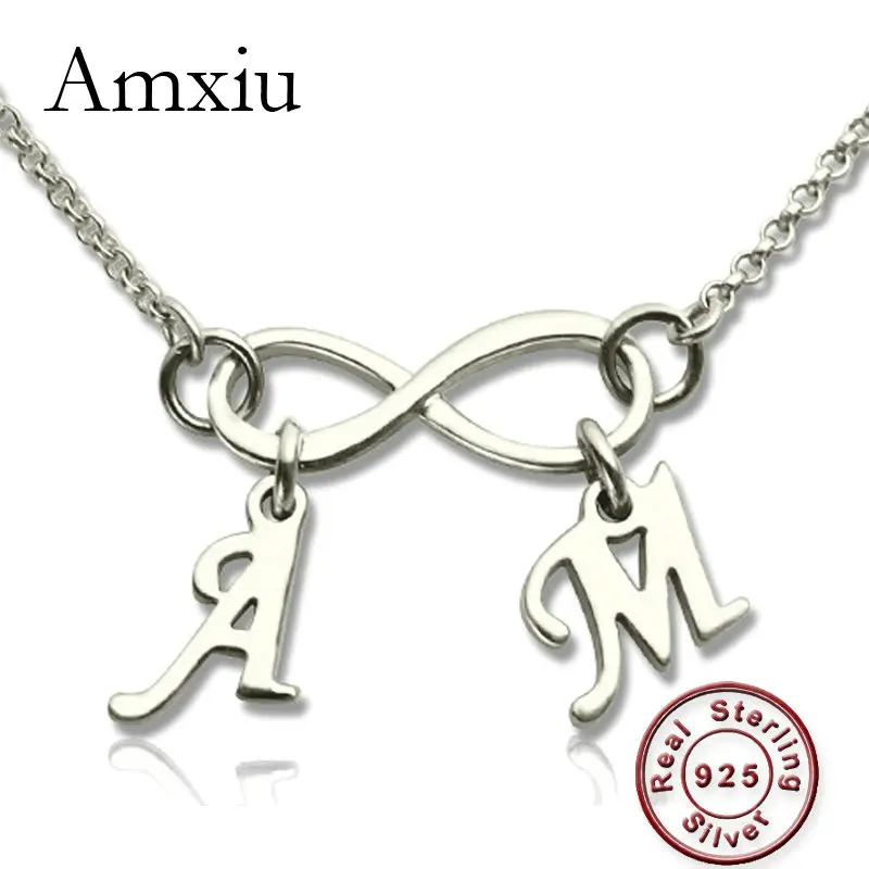 

Amxiu Personalized 925 Sterling Silver Necklace Engrave Two Letters Name Initials Necklace Handmade Bowknot Jewelry For Lovers