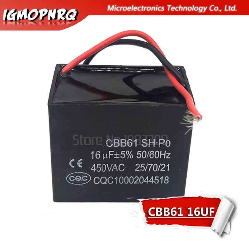 Condensador de ventilador de CA, CBB61, 16uf, igmopnrq, 450V, CBB, funcionamiento del Motor, 1 unidad