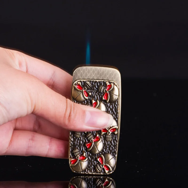 Creative Skull Carving Metal Lighter Compact Jet Lighters Straight Flame windproof Cigarette Lighter Inflatable Gas Butane fire