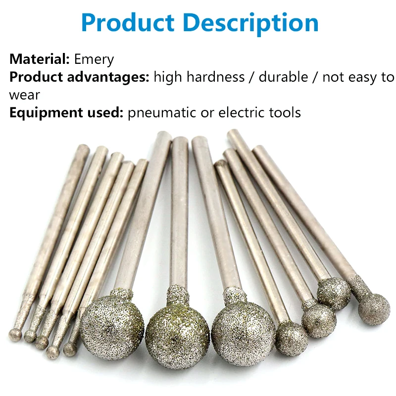 10 pcs Dremel Acessórios Cabeça De Moagem De Diamante de Moagem Esmeril Esférico Bits Rebarbas de Metal Pedra Jade Gravura Carving Ferramenta Rotativa