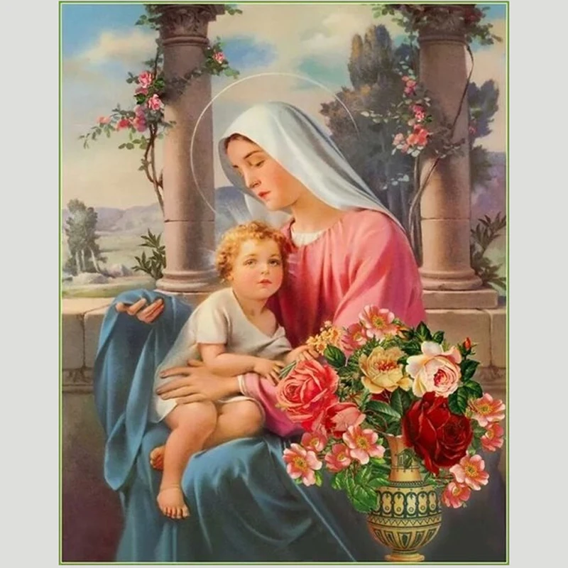 Madonna And Child 5D Diamond Embroidery Diy Needlework 3D Diamond Painting Cross Stitch Full Drill Rhinestone Painting Decor