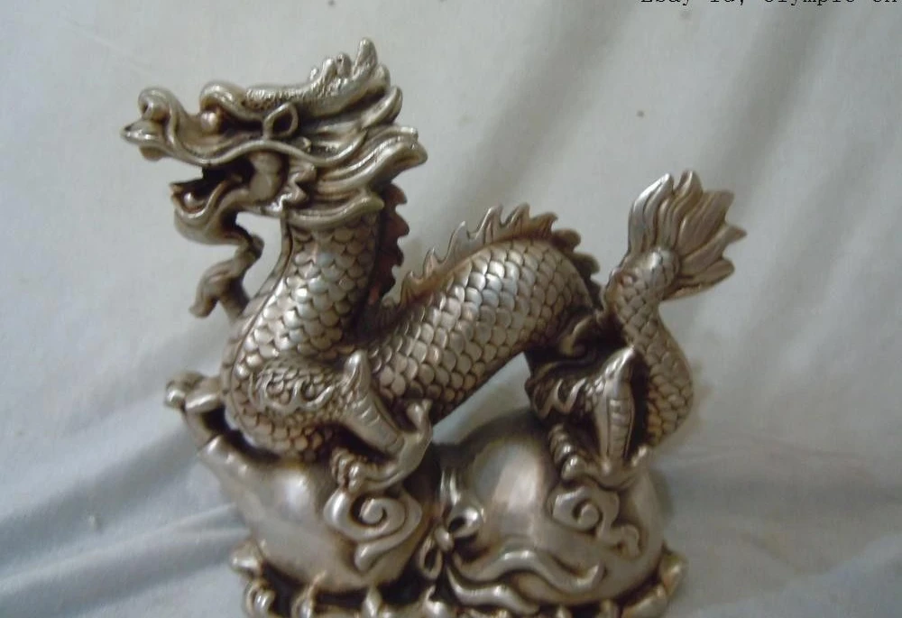 China silver plate carved Feng Shui finely dragon on calabash Sculpture statue