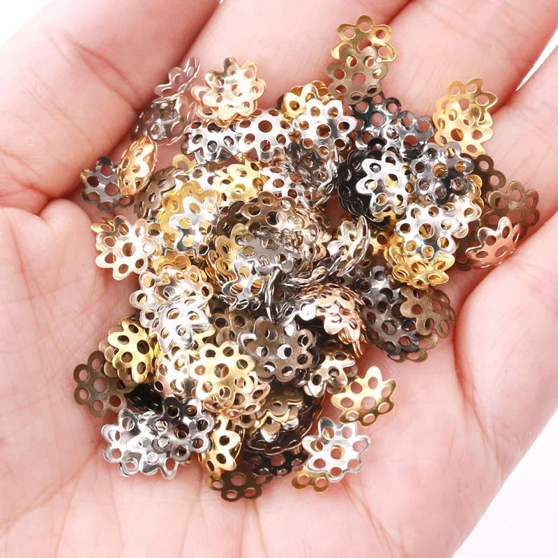 500pcs Antique Bronze Silver Color Beads End Caps Flower Bead Caps For Jewelry Making Findings Diy Accessories Wholesale Supply