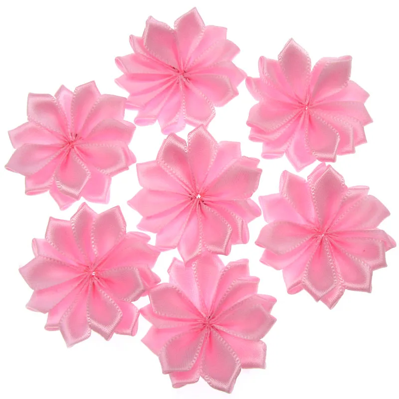 20Pcs Mixed handmade double satin flowers applique for wedding party sewing craft decoration multilayers flowers 4.0cm