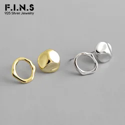 F.I.N.S Personalized 925 Sterling Silver Aymmetrical Earrings Small Circle Round Stud Earrings Geometry Concave Korean Earrings