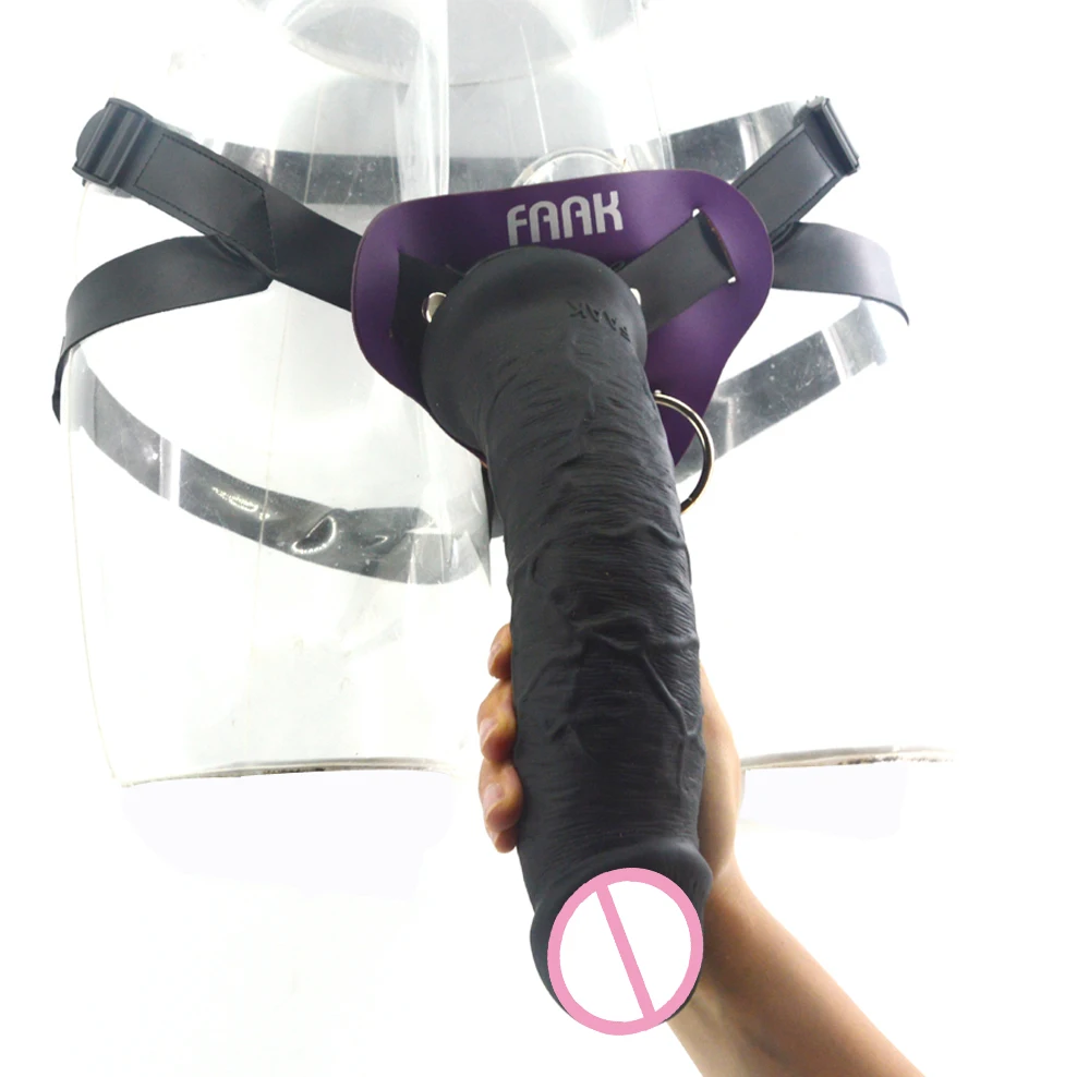 FAAK Big silicone toy huge realistic strapon dildo leather strap on huge penis suction harness for women lesbian masturbator