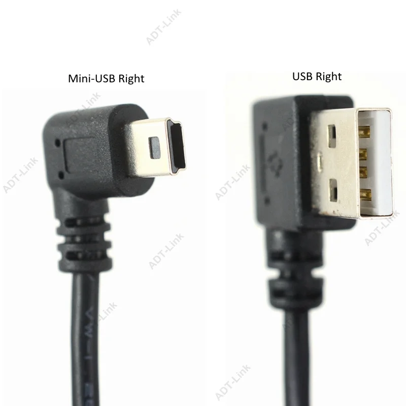 Mini kabel do transmisji danych USB 10 cali 90 stopni USB kątowy niklowany krótki USB 2.0-A-Male-4Pin do kąta prostego Mini-B-5Pin 25cm