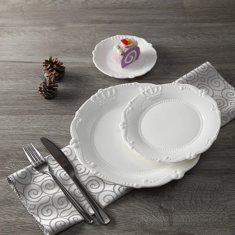 6\'\' 8\'\' 10 \'\' Royal Crown Relief Ceramic Dinner Plate Set Porcelain Main Dish Serving Tray Tableware For Restaurant Home Cafe