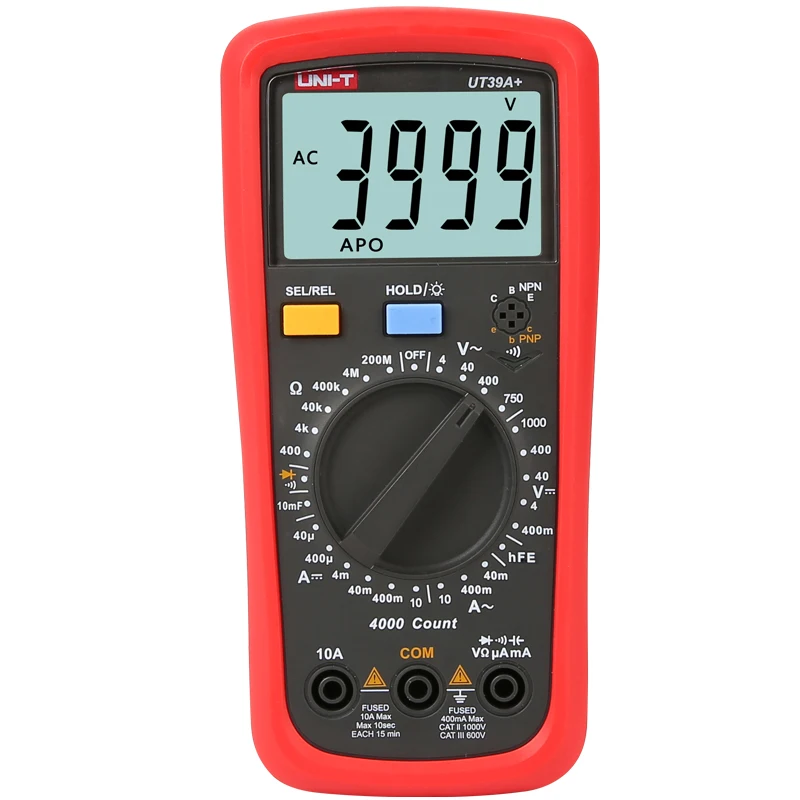 UNI-T UT39A+/UT39C+/UT39E+ Manual range Digital Multimeter; resistance/capacitance/frequency/hFE/NCV/temperature test