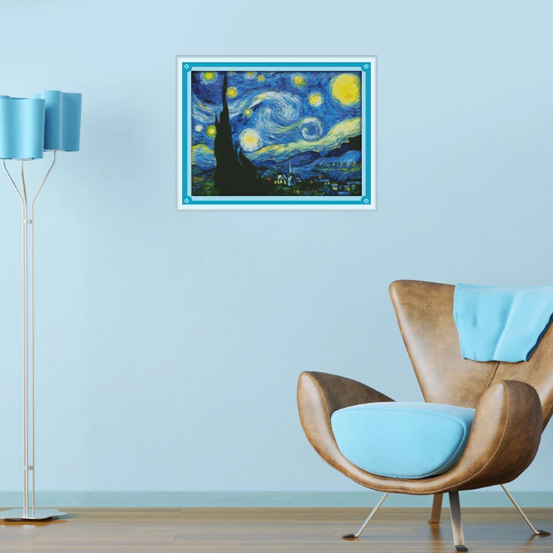 La Notte Stellata di Van Gogh Cucito FAI DA TE Ricamo Pittura scenery design Pattern Decorazione Della Casa