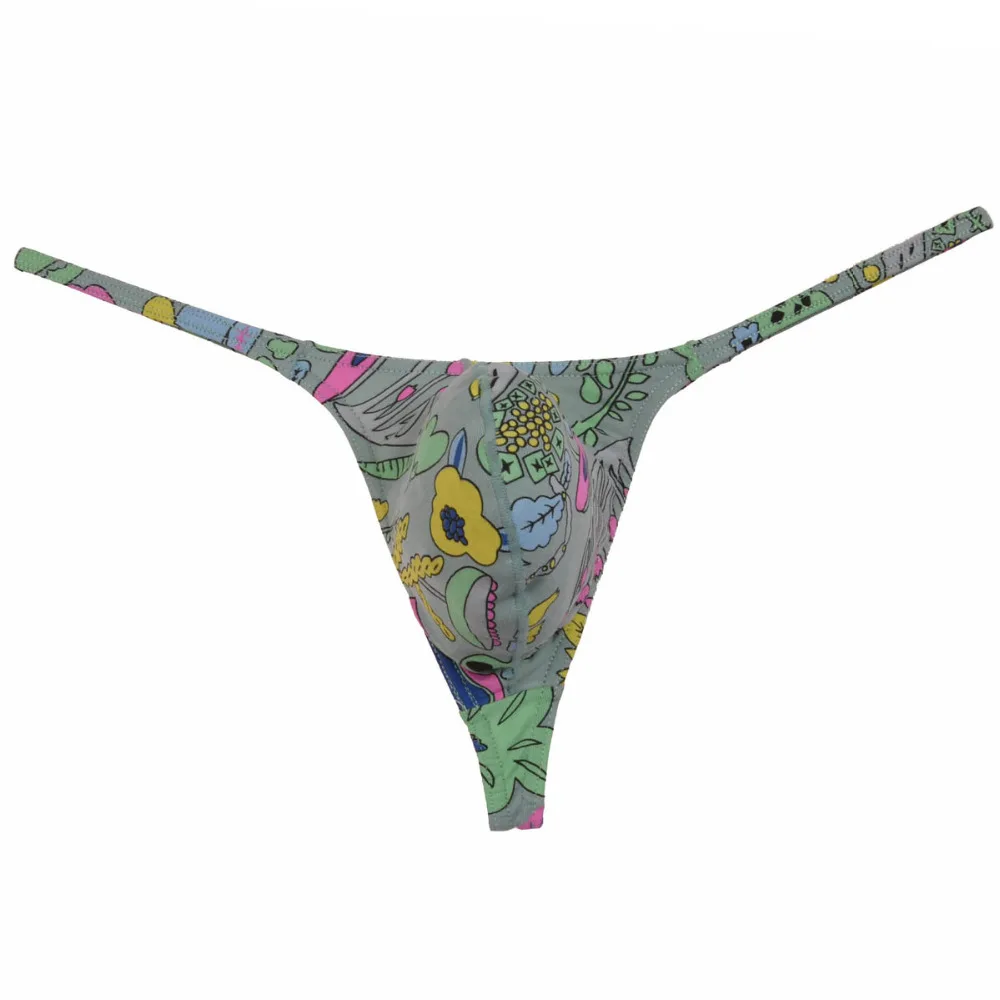 Enhanced Pouch New Arrival Sexy Bikini Men\'s Thongs Underwear Flowery Print Cotton G-Strings Men Fashion Male Thong Underwear