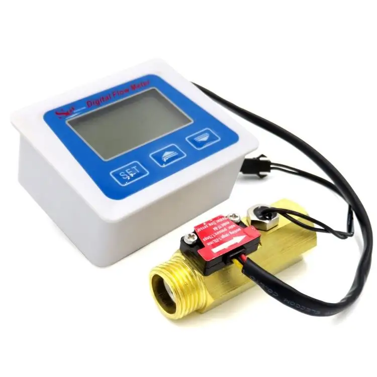 Digital Flow Meter ZJ-LCD-M + Temperature Measuring Tester Meter Brass Flow Sensor YF-B4 Hall Sensor Meter