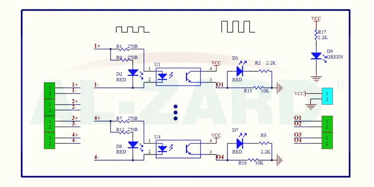 Hisonauto AL-ZARD Optocoupler Isolation Board Isolated Module PLC Signal Level Voltage Converter Board PNP 1.8-24V 2-4-8Channel