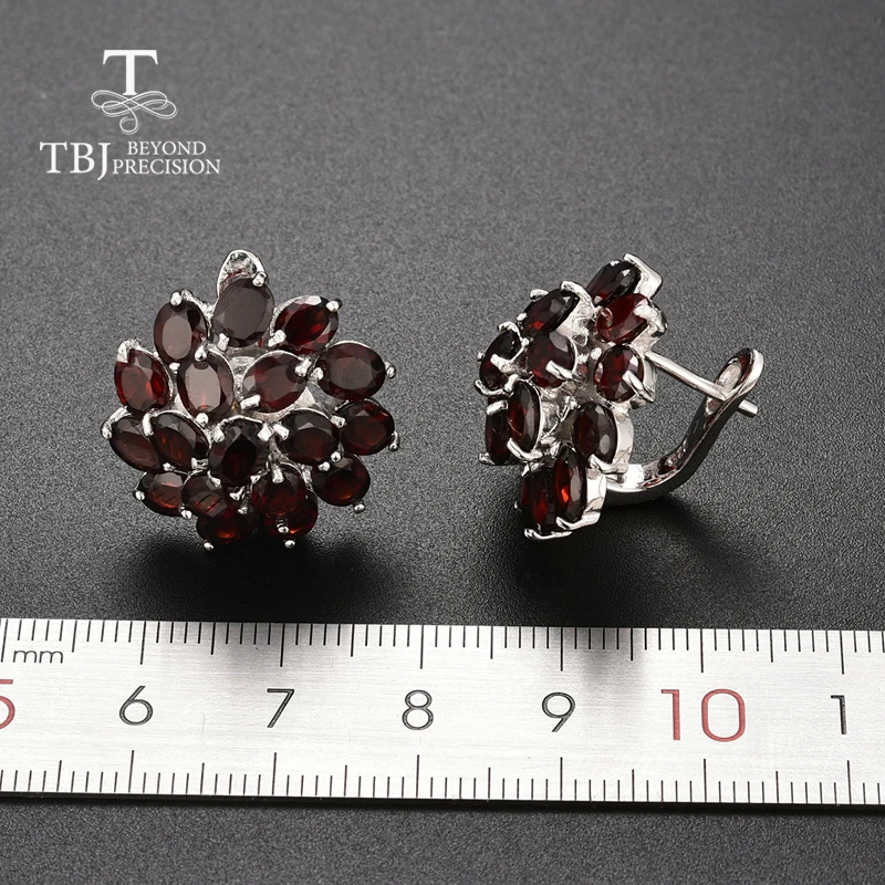 TBJ, natürliche mosambik granat edelstein schmuck set 925 sterling silber schöne blume design anhänger ohrring und ring für frauen