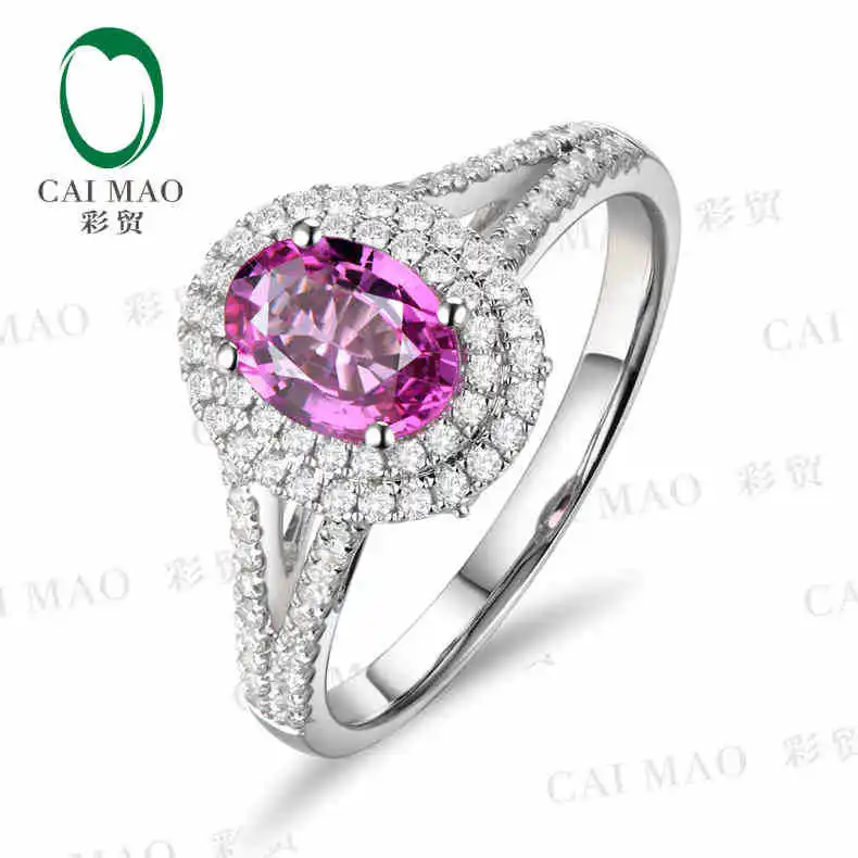 

CaiMao 18KT/750 White Gold 1.05 ct Natural Pink Sapphire & 0.52 ct Round Cut Diamond Engagement Gemstone Ring Jewelry