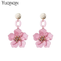 Trendy Long Acrylic Acetic Resin Earrings for Women Big Metal Flower Drop Earings for Girls Fashion Jewelry Crystal Cute Brincos