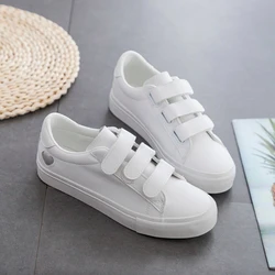 Women Casual Shoes 2019 Fashion PU Leather Flats Platform Spring Summer Women Sneakers Hook&Loop Breathable White Women Shoes