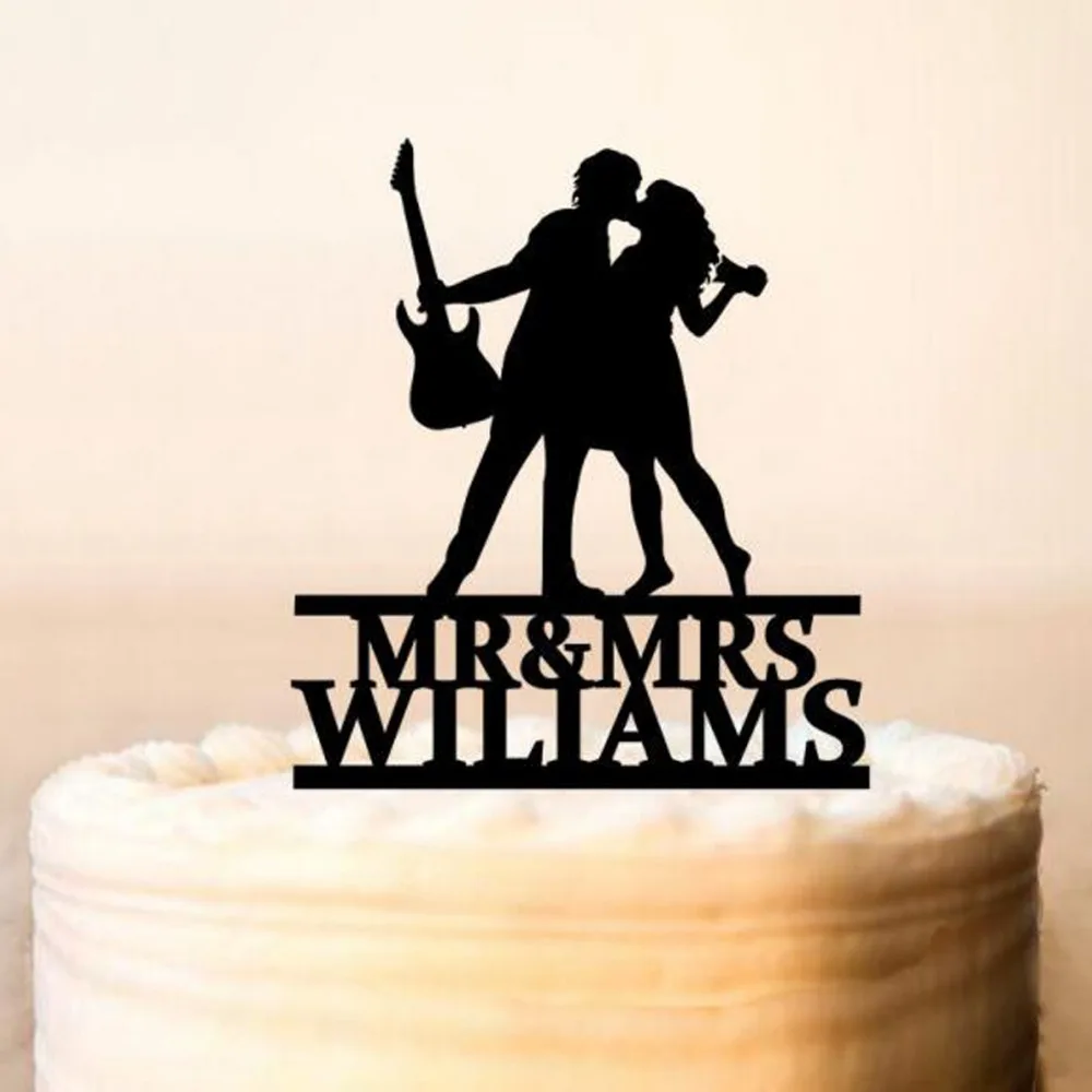 Personalized Wedding Cake topper,photographer Bride and Guitar Player Groom silhouette,Musician Mr and Mrs Wedding Cake Topper