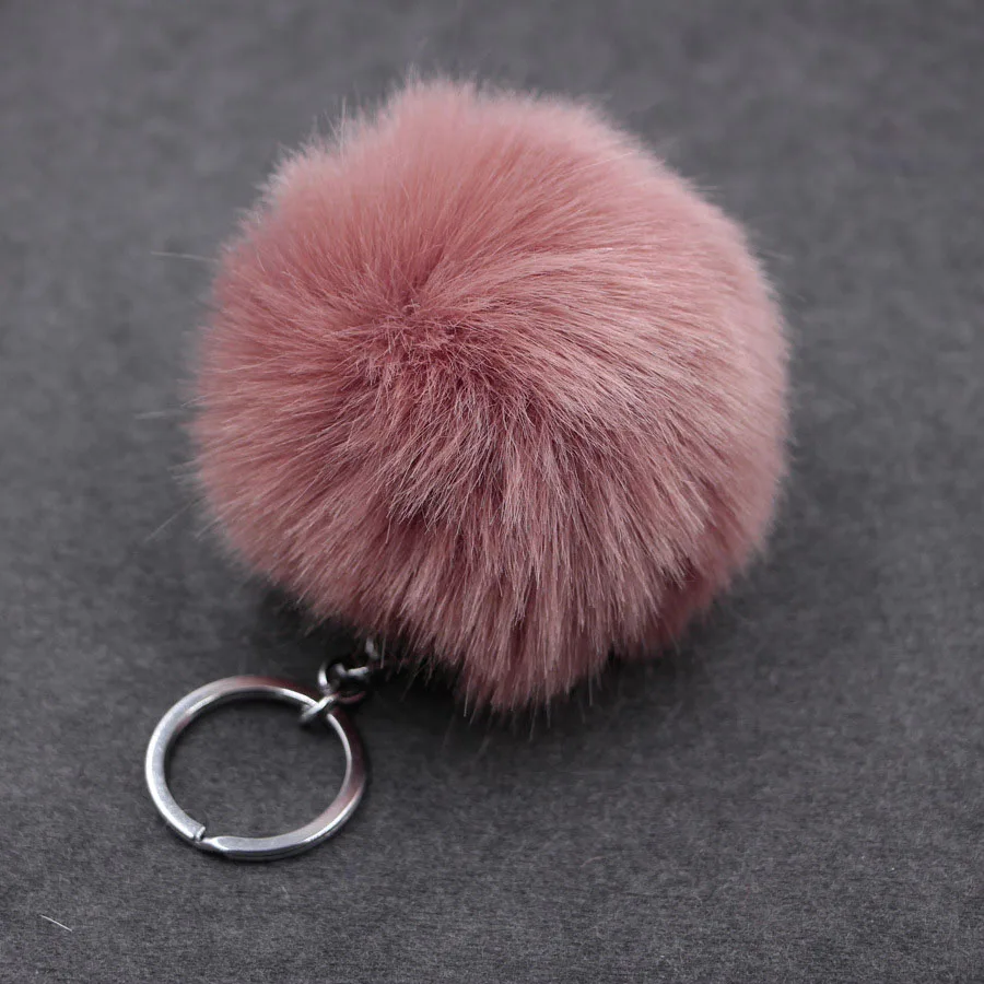 Llavero con pompón esponjoso para mujer, llavero con bola de piel de conejo de 8CM, llavero con pompón de imitación para bolso, joyería para regalo de boda