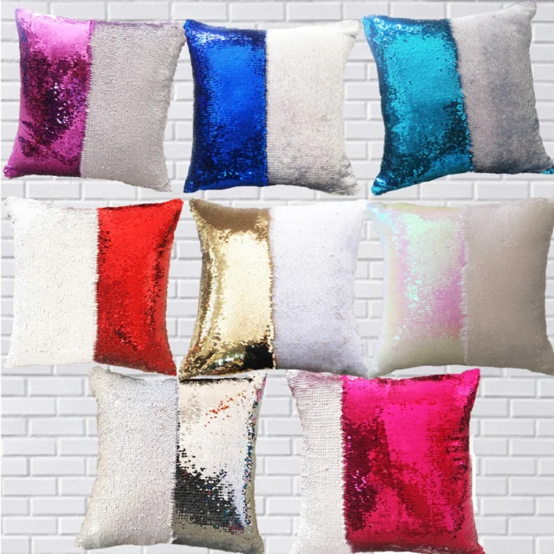 Sequin Mermaid Throw Pillow DIY Glitter Magical Two Color Change Reversible White Cushion Cover Sofa Home Decorative Pillowcase