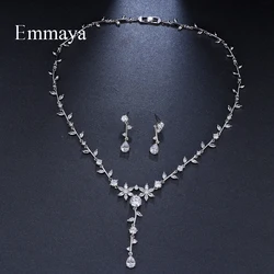 Emmaya Brand Cute Charm Plant AAA Cubic Zircon Adjustable Crystal Earrings Necklace Set For Women Popular Bride Jewelry Gift