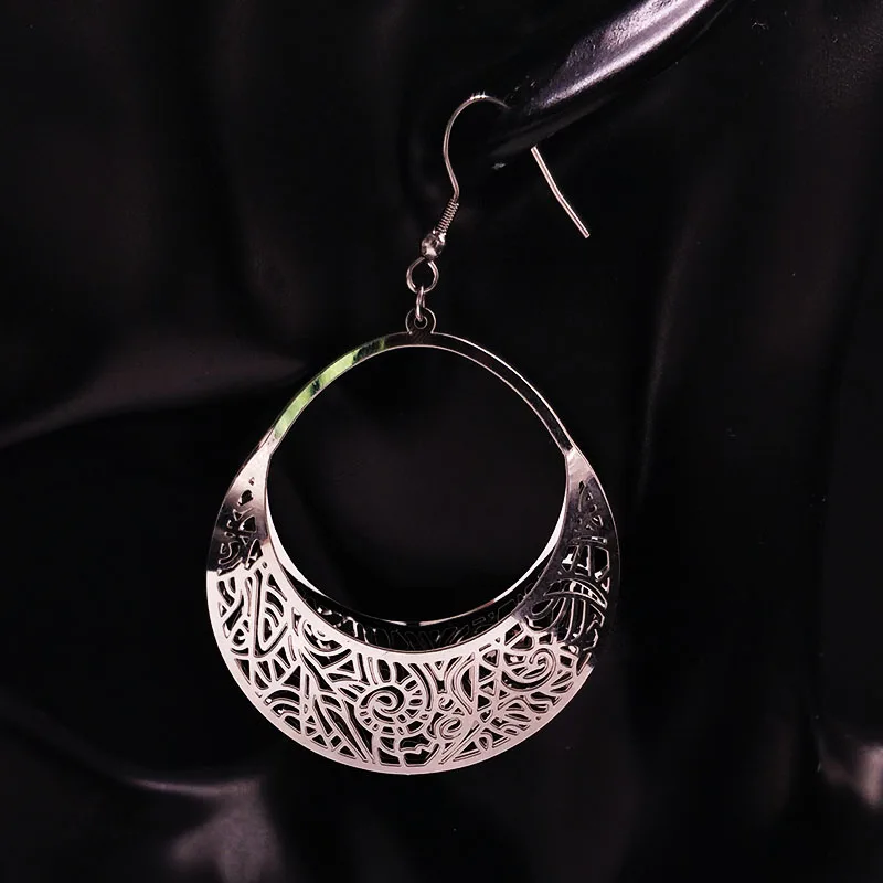 Fashion Big Stainless Steel Drop Earrings for Women Jewelry Silver Color Flower Statement Earrings aretes largos E1653S01