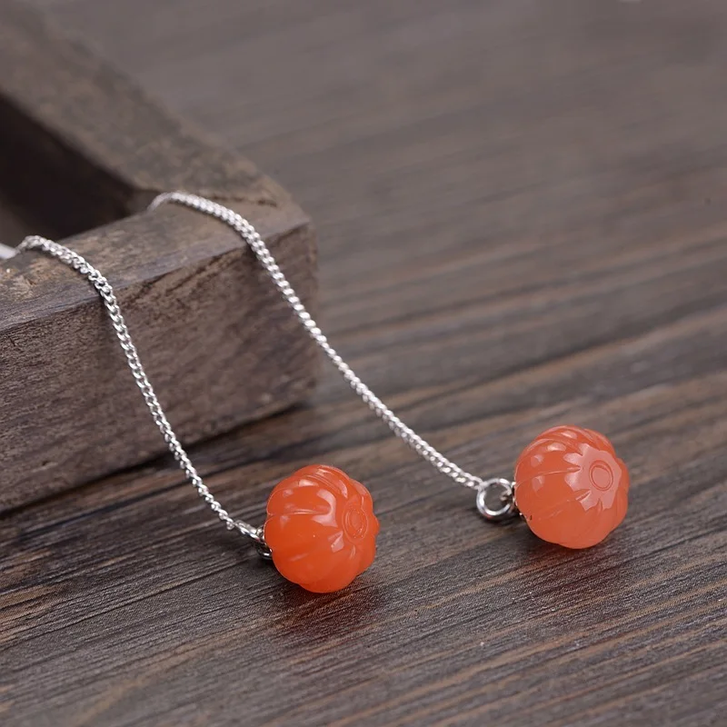 

S925 silver, silver female fashion pure and fresh and lovely south red pumpkin line silver earrings earrings wholesale