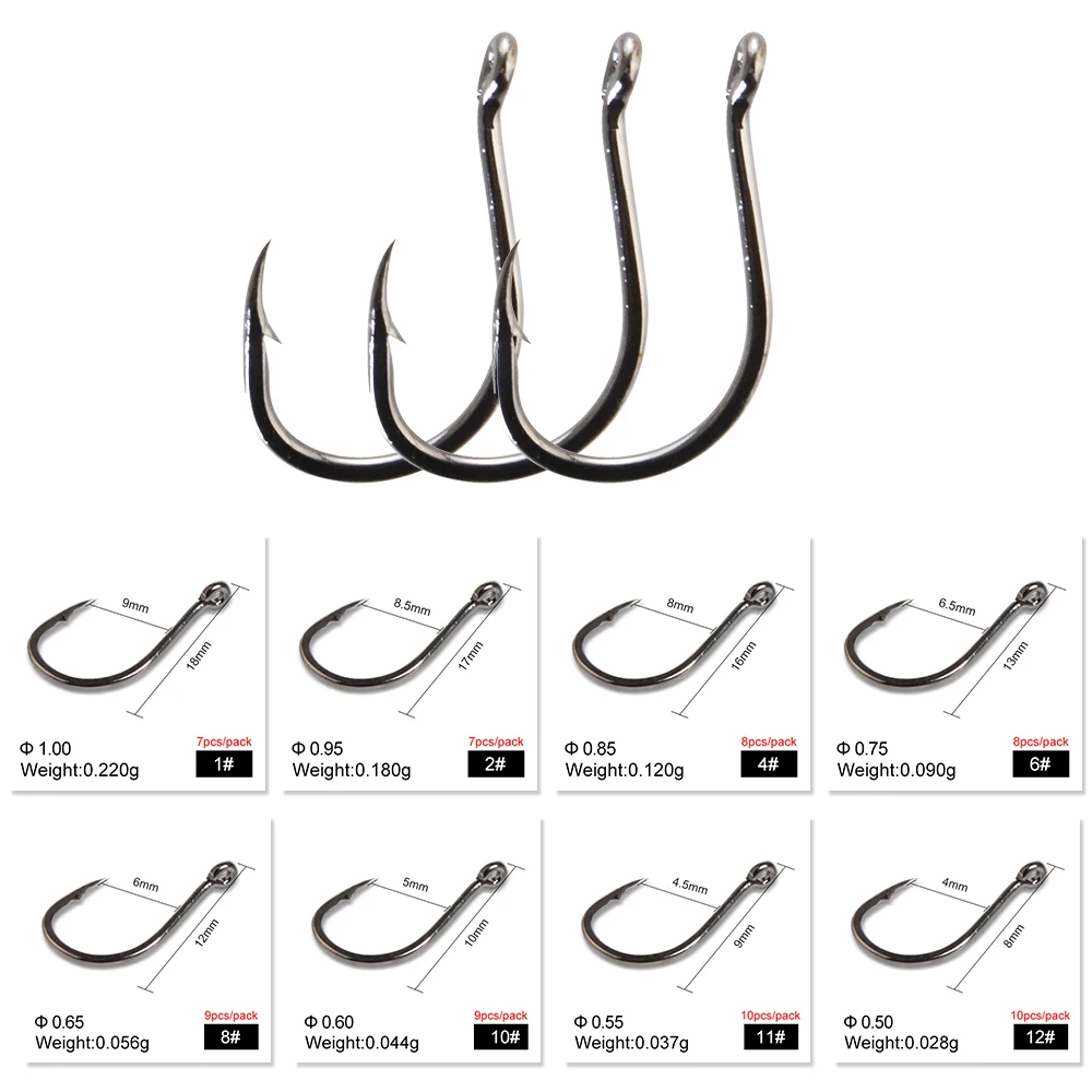 7-10PCS High Carbon Steel Fishing Hook ISEAMA 1#-12# Barbed Single Carp Hook With Eye Fishing Accessories