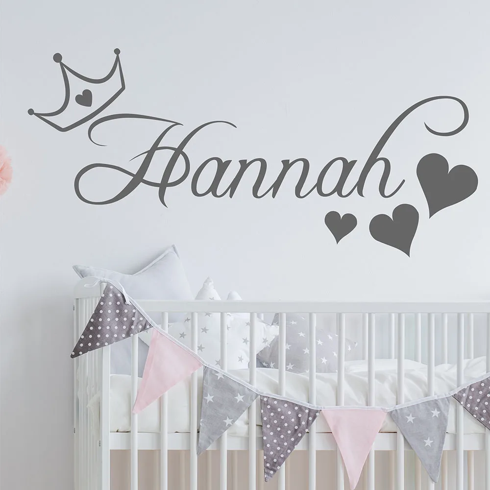 Personalised Princess Crown Name Wall Sticker Quote Stencil Kids Bedroom Girls Wall Words Stickers Nursery Vinyl Decals D849