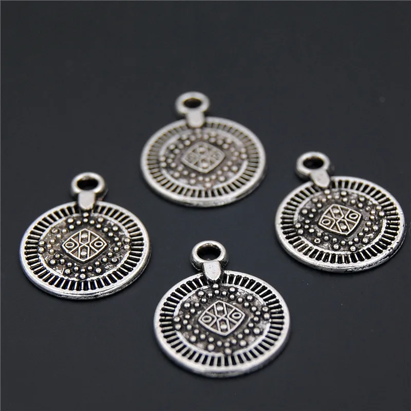 10pcs Handmade Retro  Zinc Alloy Small Round Coin Charms Bracelet Necklace Jewelry Making Handmade DIY A2318