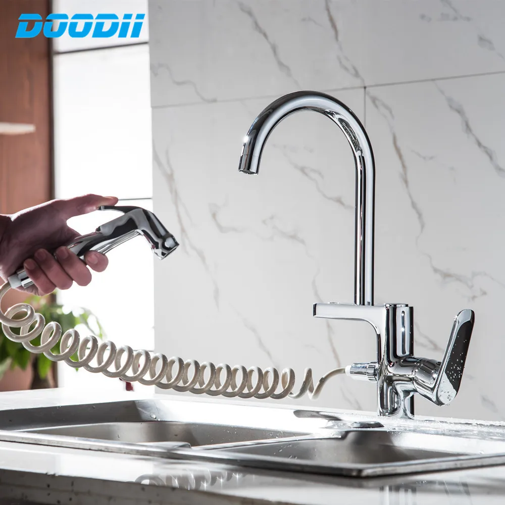 Spring Style Kitchen Faucet Brushed Nickel Faucet Pull Out All Around Rotate Swivel 2-Function Water Outlet Mixer Tap Torneira