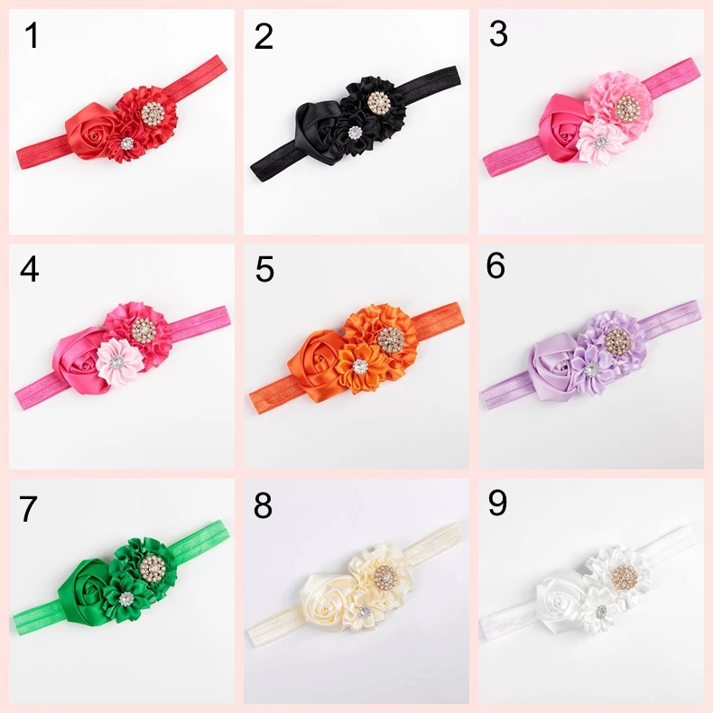 Baby Girls Hair Accessories Rhinestone Headband Ribbon Rose Flower Hair Band Head Accessories Cute Girls Gift