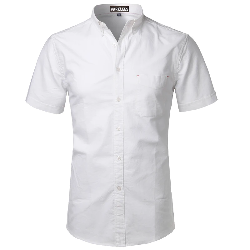 Camisa de vestido Oxford de algodão masculino manga curta, justa, com botões, marca, casual, verão, 2023