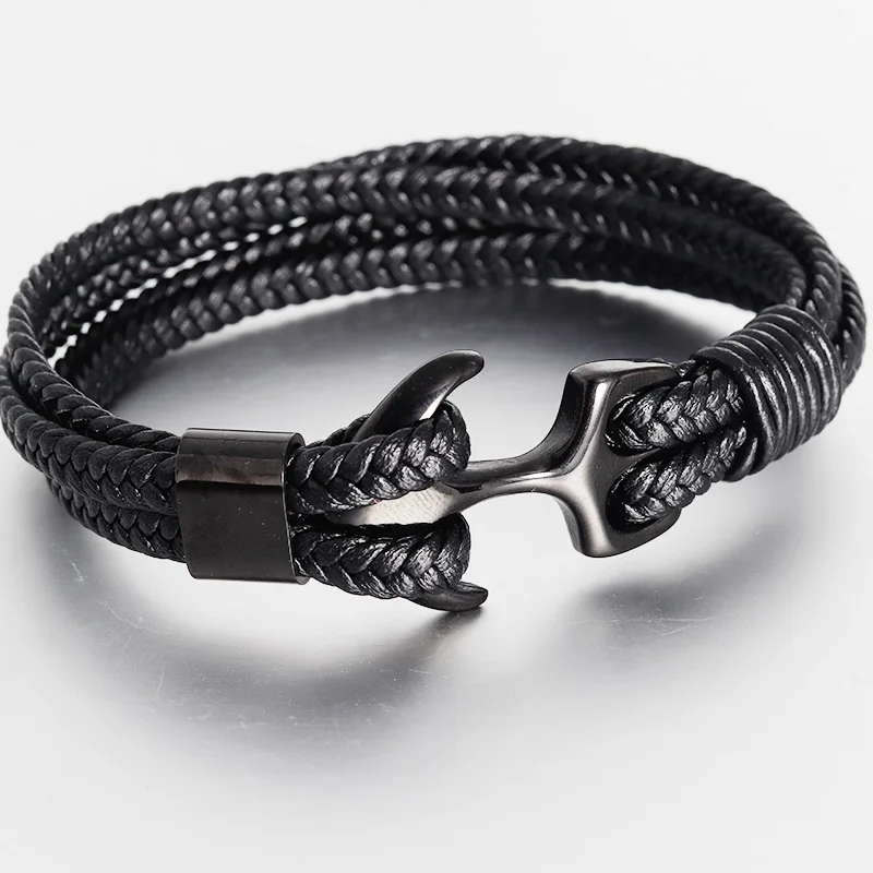 Trendy Quality black Anchor Bracelet Charm Multilayer Leather Friendship Bracelets for Women & Men Jewelry Gift